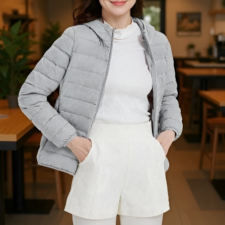 가을 겨울 여자 아우터 박시 후드 쇼트 화이트 오리털 경량 패딩