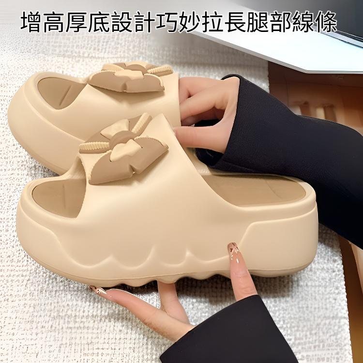 防滑增高女用蝴蝶結浴室拖鞋，室內外兩用