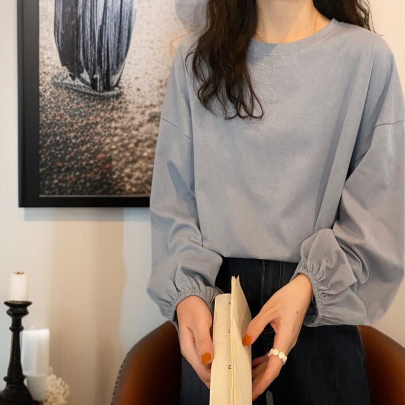 여성 얇은 맨투맨 가을 날씬해 보이는 루즈핏 벌룬 소매 긴팔 티셔츠 맨투맨 여성 맨투맨