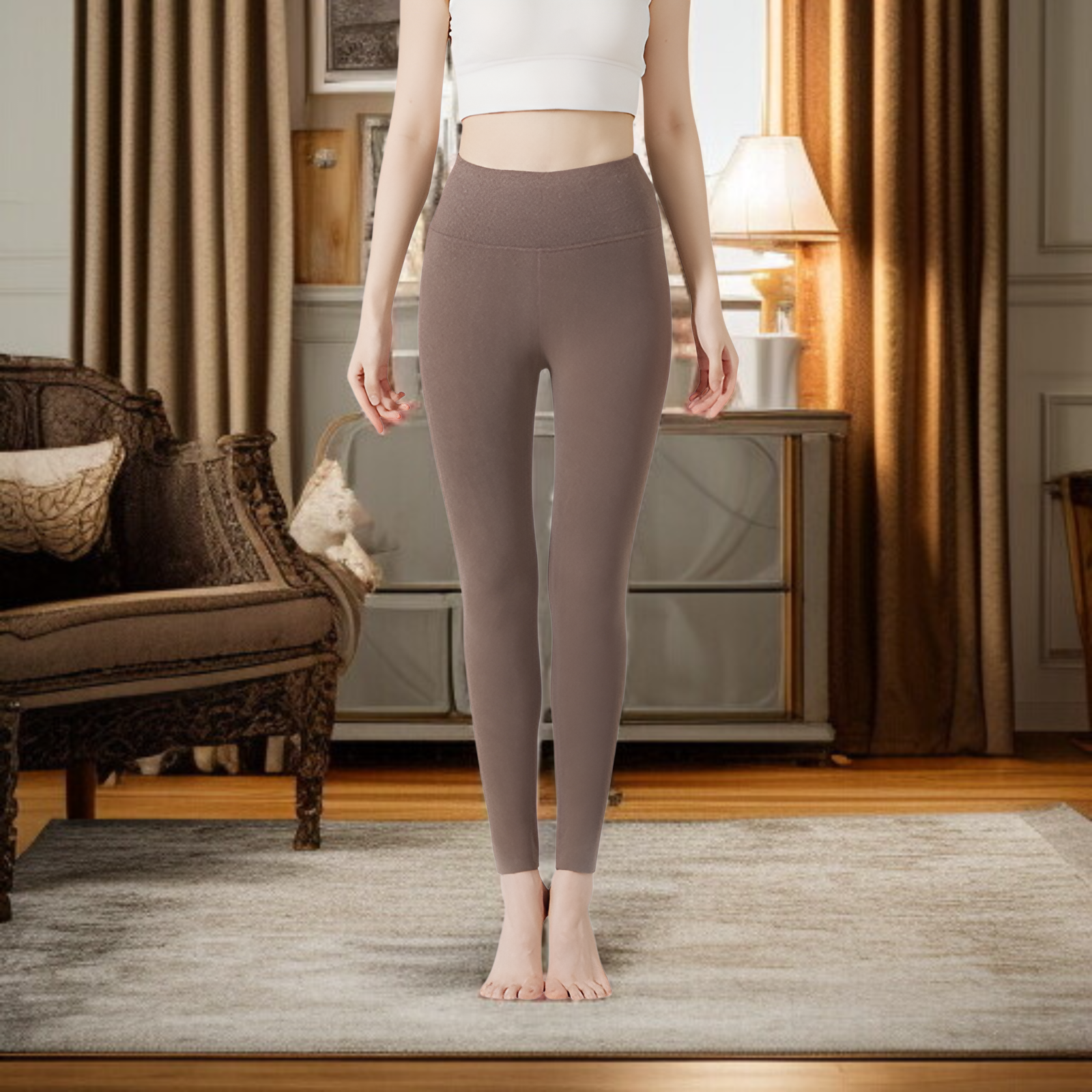 レディースハイウエストレギンス、プラスサイズ、秋冬に最適、高弾力、軽い圧力、ボディシェイプ効果、両面起毛、暖かい、防寒、快適、通気性、自己発熱、シームレス、スリミング、サーマルパンツ。