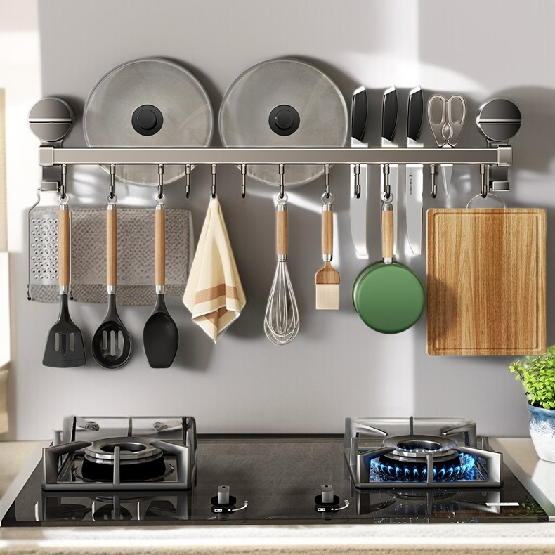 Kitchen multifunctional storage rack Gunmetal gray hanging rod