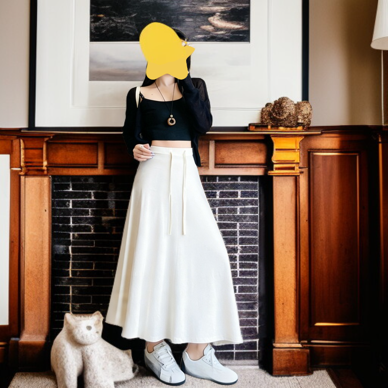 春夏のマーメイドミディスカート レディース高ウエストAラインロングスカート、垂れ感でスリム効果・ヒップカバー、家でも外でも万能