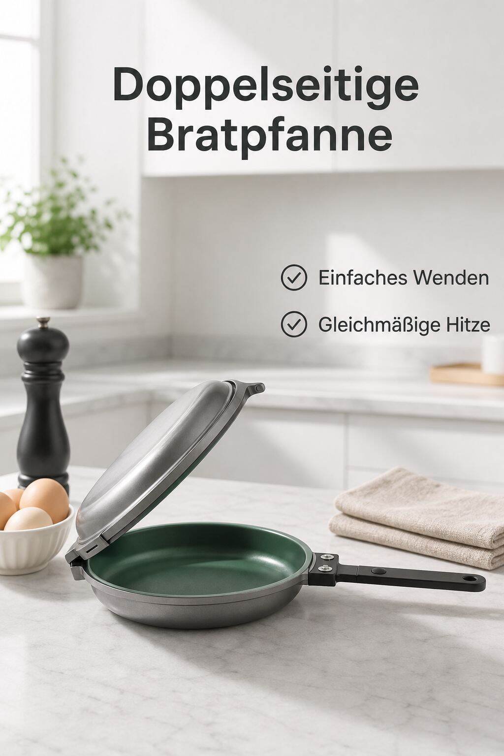 Doppelseitige, faltbare Bratpfanne, multifunktionale Frühstückspfanne mit wenig Ölqualm