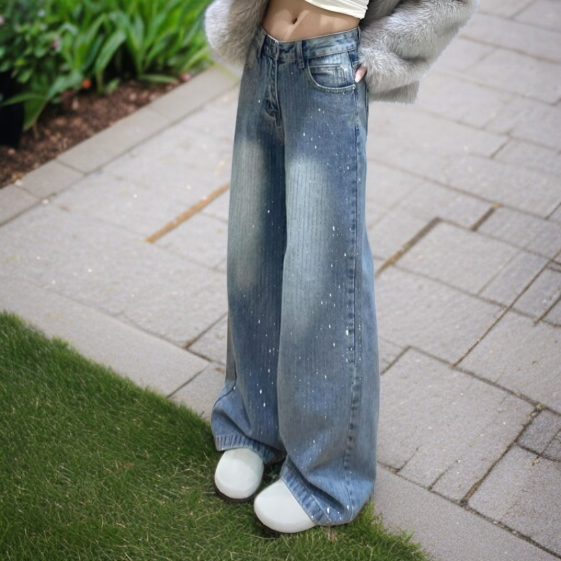 ミニマルデザインのレディースハイウエストワイドジーンズ全体画像