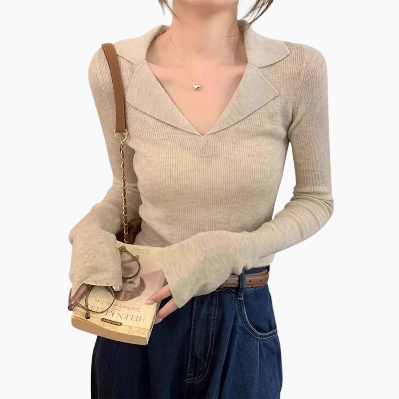 여자 추동 이너 쇄골 시크 긴팔 니트 브이넥 이너 톱