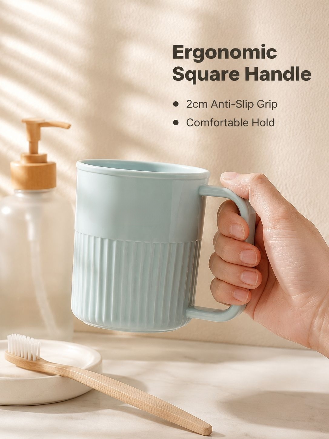 Compact toothbrush storage cup for a bathroom vanity