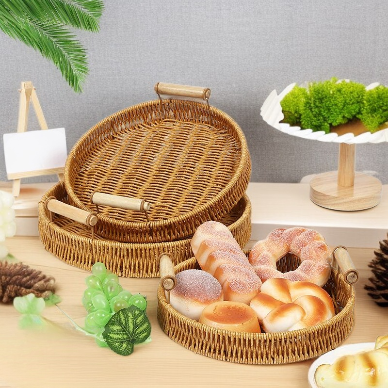 손으로 짠 모조 라탄 과일 접시