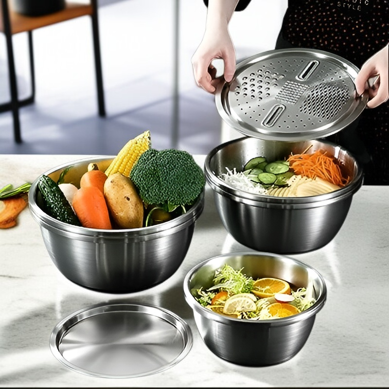 다기능 야채 슬라이서 물기 제거 바구니와 강판 포함 직접 가열 가능 24cm