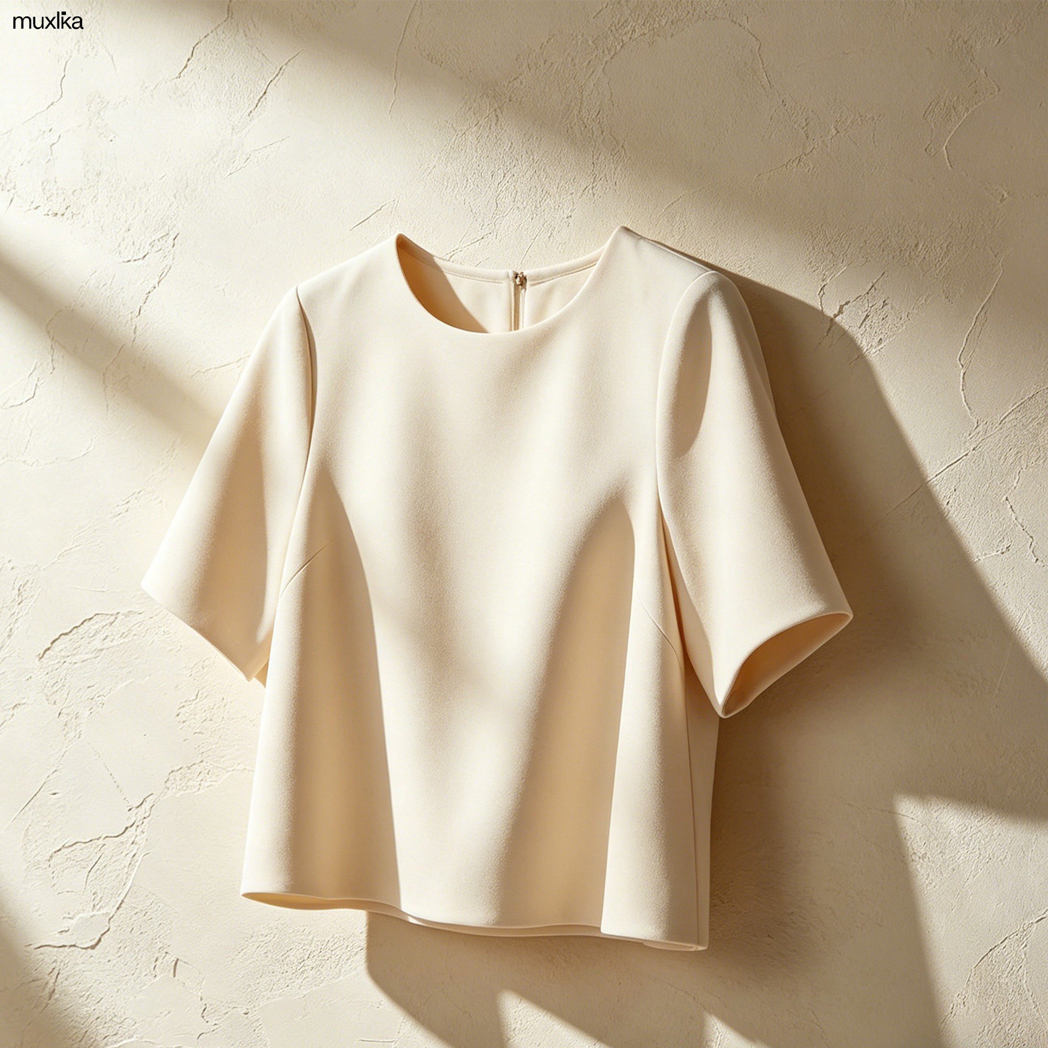 シンプルなラウンドネック半袖トップス正面画像