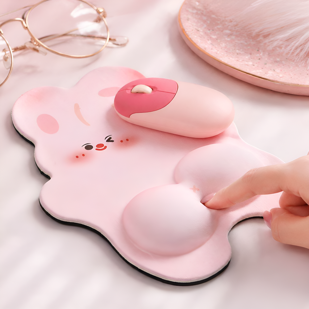 Tapis de souris lapin mignon avec repose-poignet 3D antidérapant