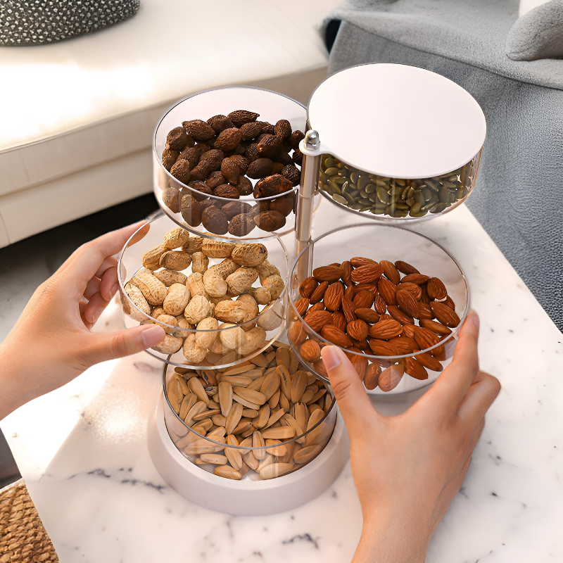 투명 과일 접시 가정용 견과류 간식 다기능 회전 고급스러운 설날 접시