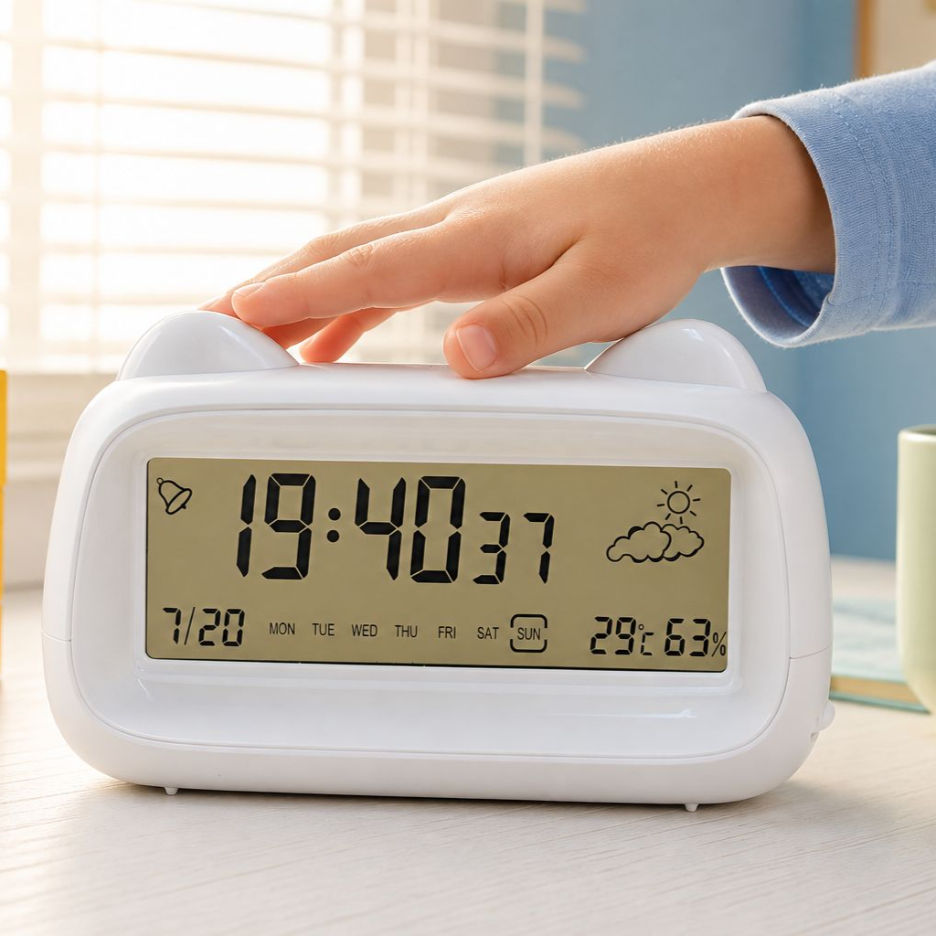 Rechargeable Cute Cat Alarm Clock for Kids with Luminous and Snooze