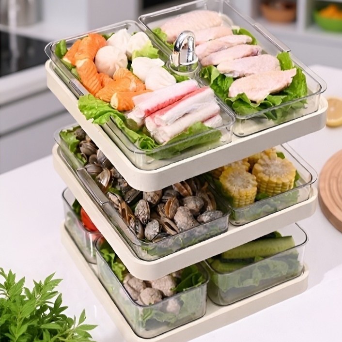 火鍋廚房分格置物架多層旋轉配菜盤廚房備菜盤