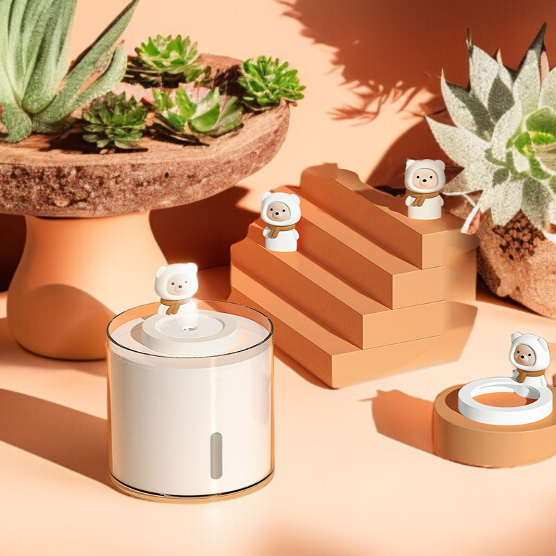 Mini white bear humidifier with mood lighting