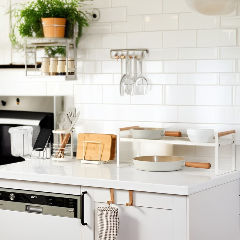 다기능 주방 탁상 레이어드 수납 선반 신축형 찬장 분리 선반 소스 수납 선반