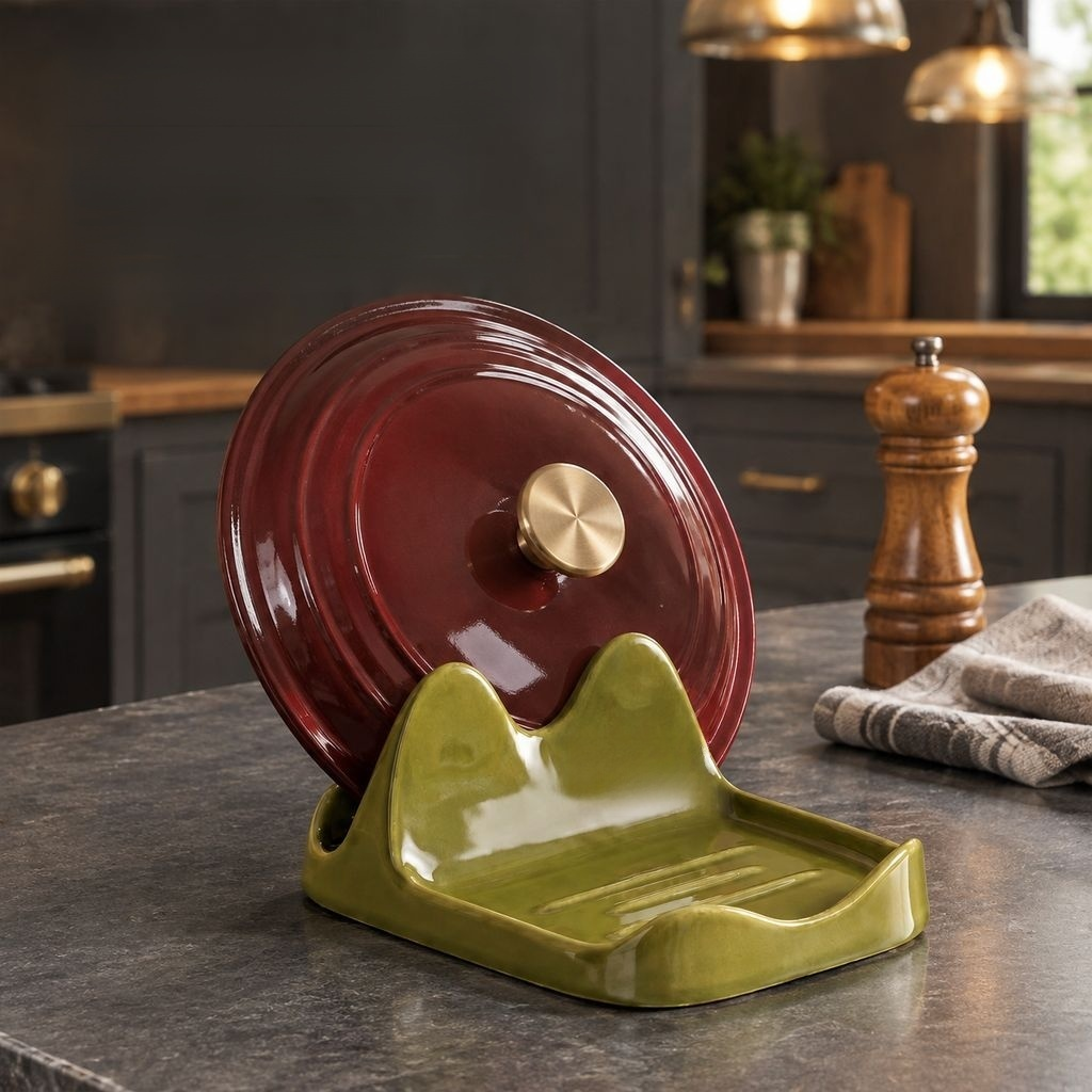Ceramic Pot Lid & Cutting Board Rack Kitchen Countertop Spoon Rest Organizer