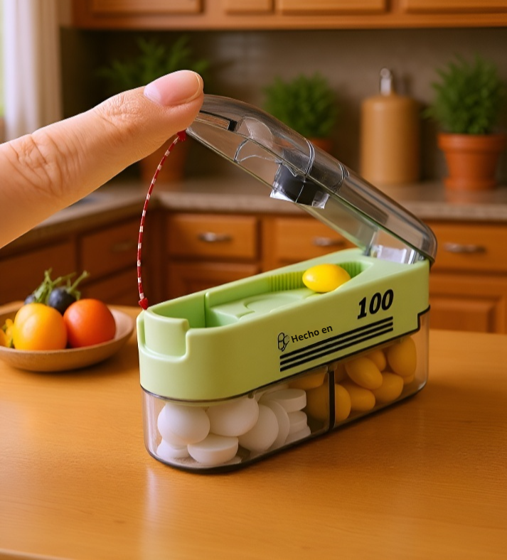 Pastillero con cortador integrado y diseño a prueba de fugas