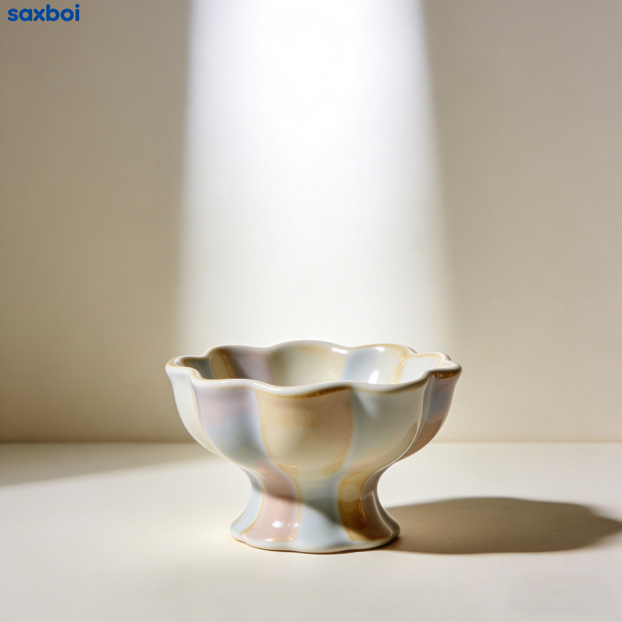 ストライプ柄のステム付き陶器ボウル（5個）