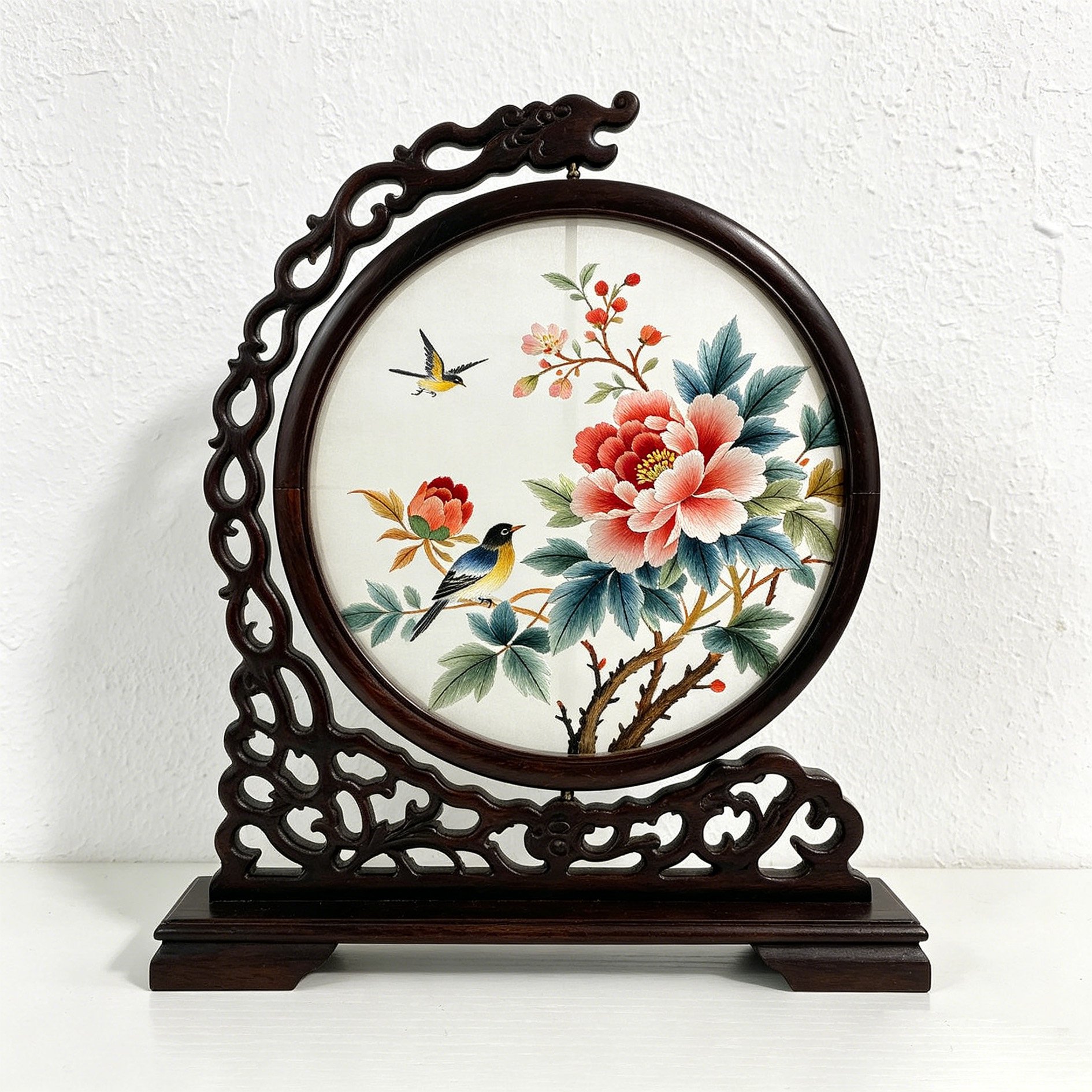 Traditionelle chinesische Stickerei – Vorder- und Rückseite sichtbar