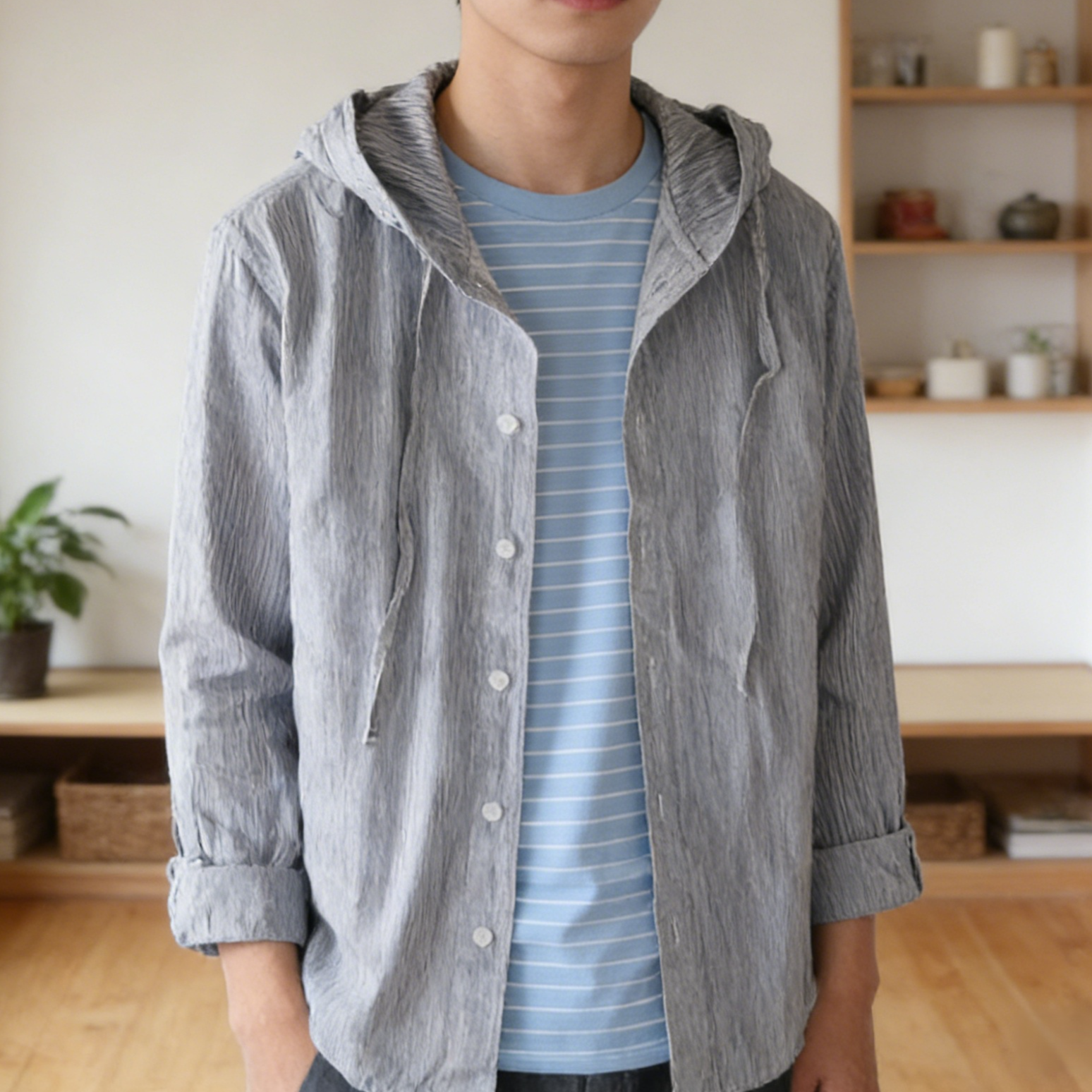 通気性抜群のコットンリネン素材シャツ