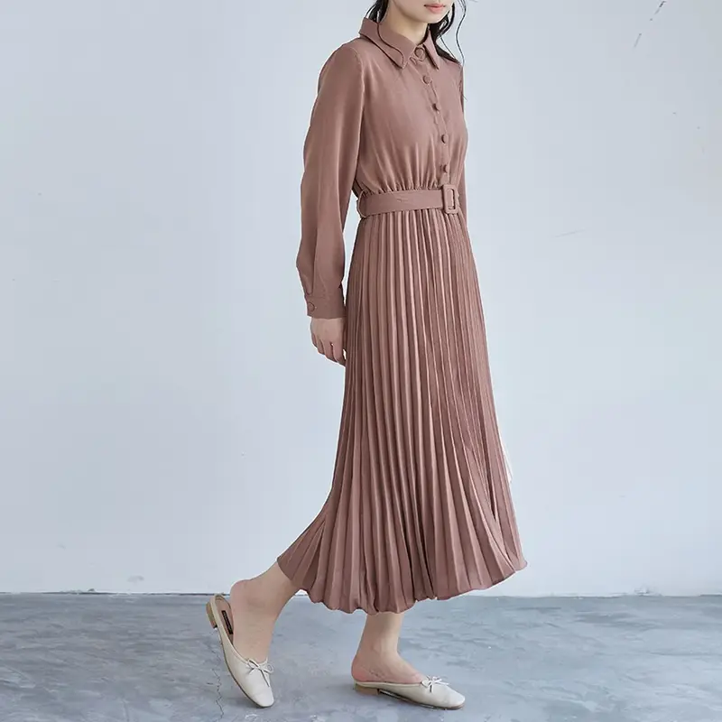 秋新作 レディース 長袖ニットプリーツワンピース OL通勤 日本ロッテ