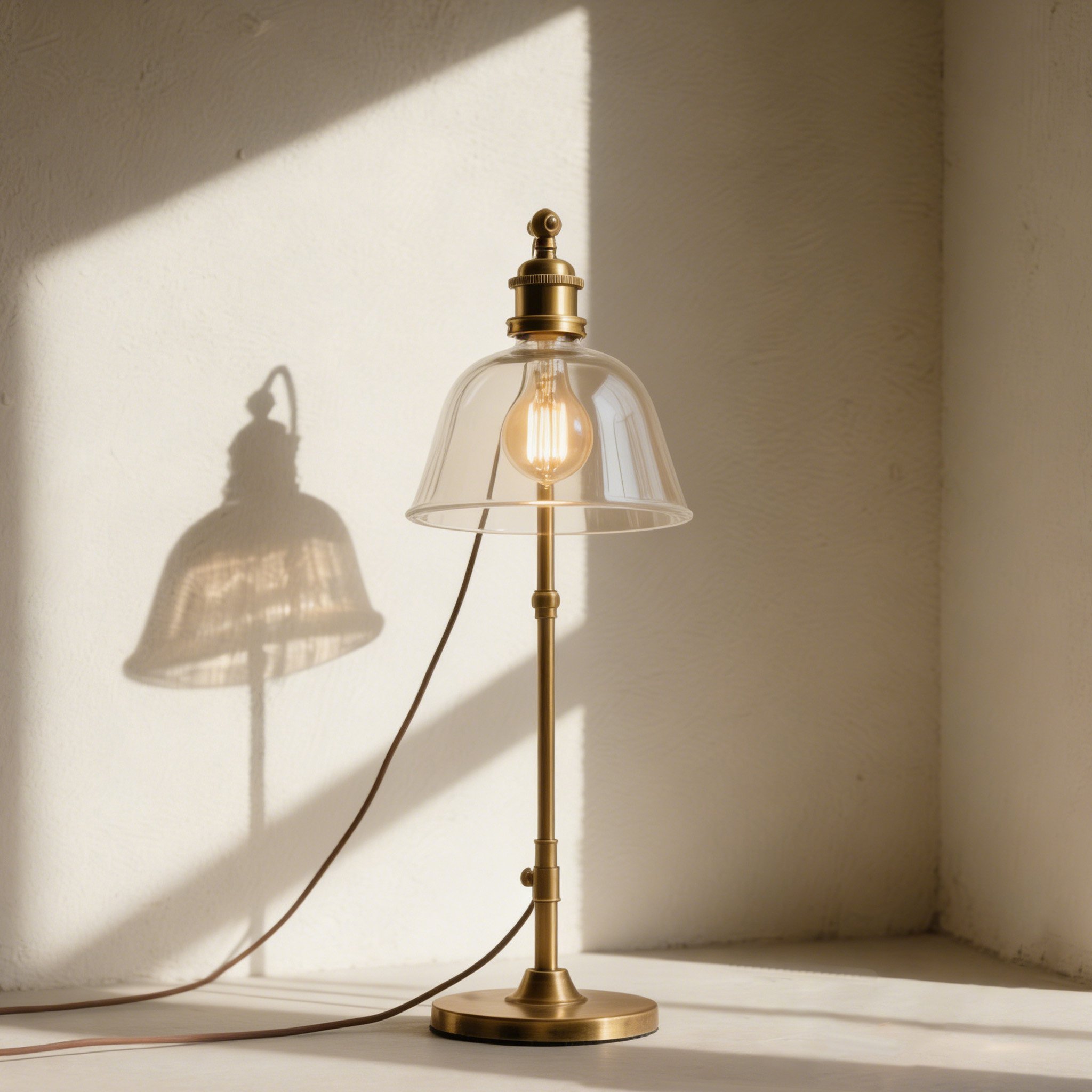 โคมไฟตั้งโต๊ะทองเหลืองและกระจกดีไซน์โมเดิร์น