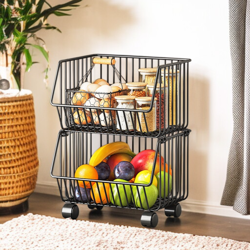 รถเข็นจัดเก็บผักผลไม้แบบหลายชั้นสำหรับห้องครัว