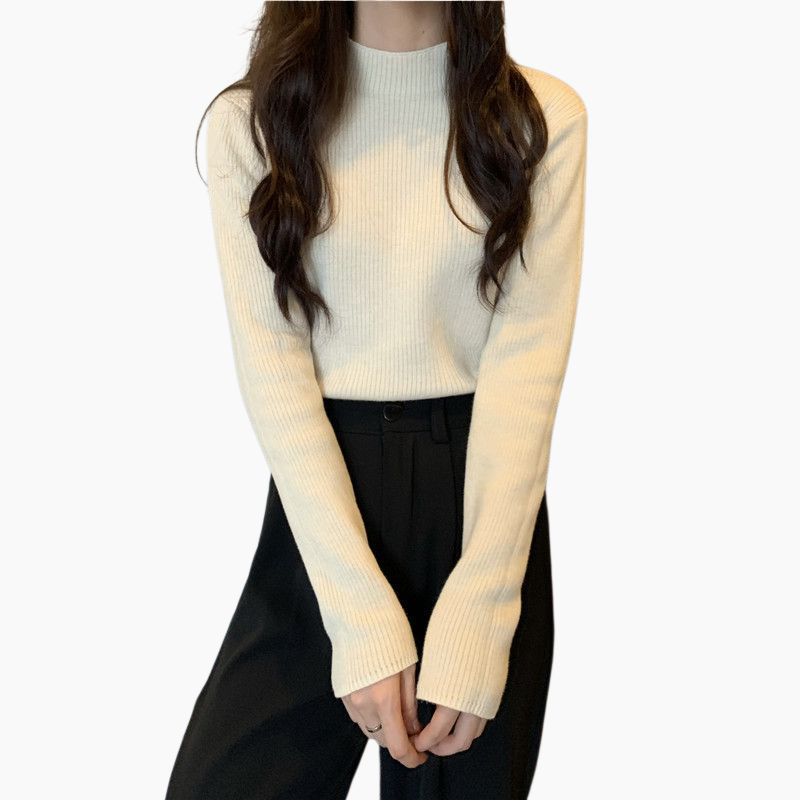 中わた入り厚手ニットレディース長袖ワンピースフリーストップス秋冬ボトムスシャツハーフハイネックニットソー