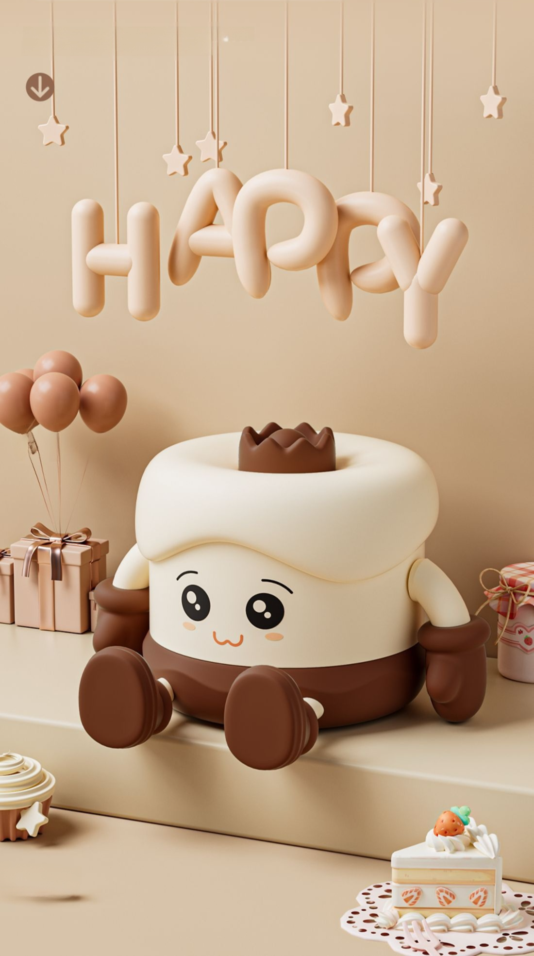 Lámpara de sueño con forma de pastel de cumpleaños encendida