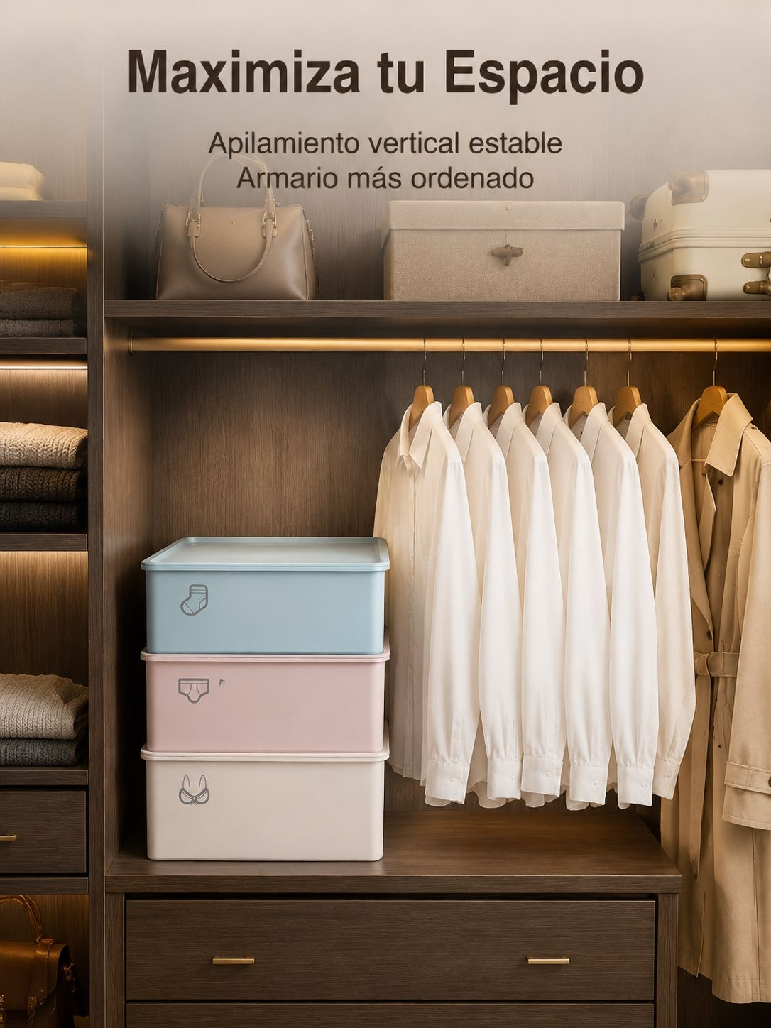 Organizador para hogar colocado en un armario para maximizar el espacio disponible