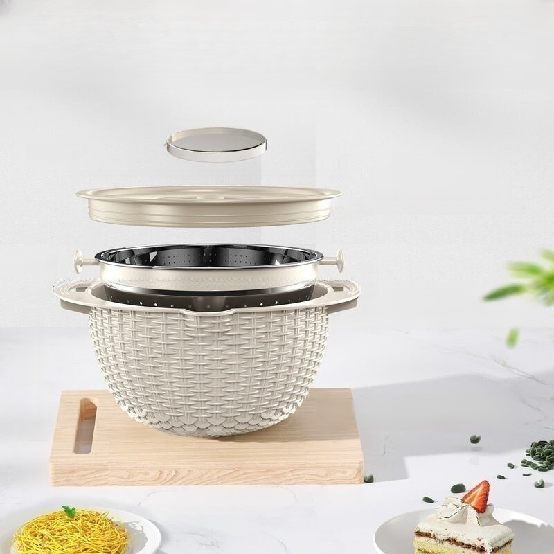 ชุดตะกร้าผักสแตนเลสสองชั้นสำหรับครัวเรือน