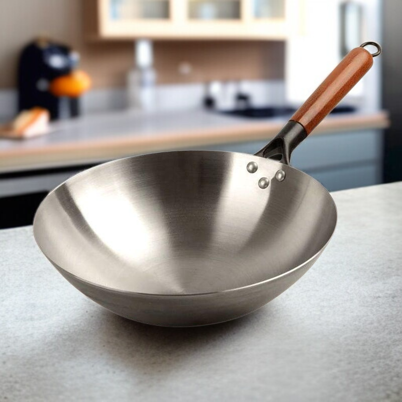 Sartén de hierro artesanal de Zhangqiu sin recubrimiento, apta para estufa de gas, antiadherente