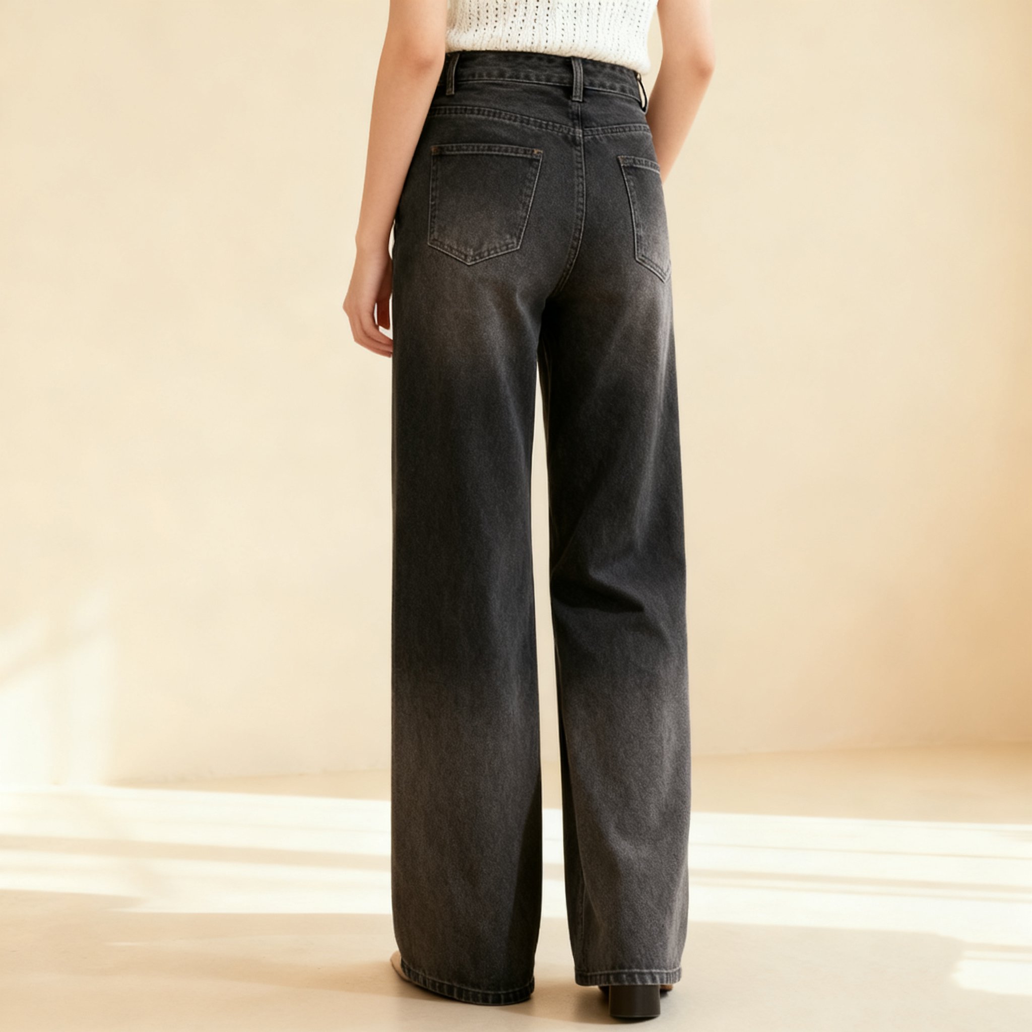 여성 클래식 블랙 루즈핏 하이웨이스트 청바지