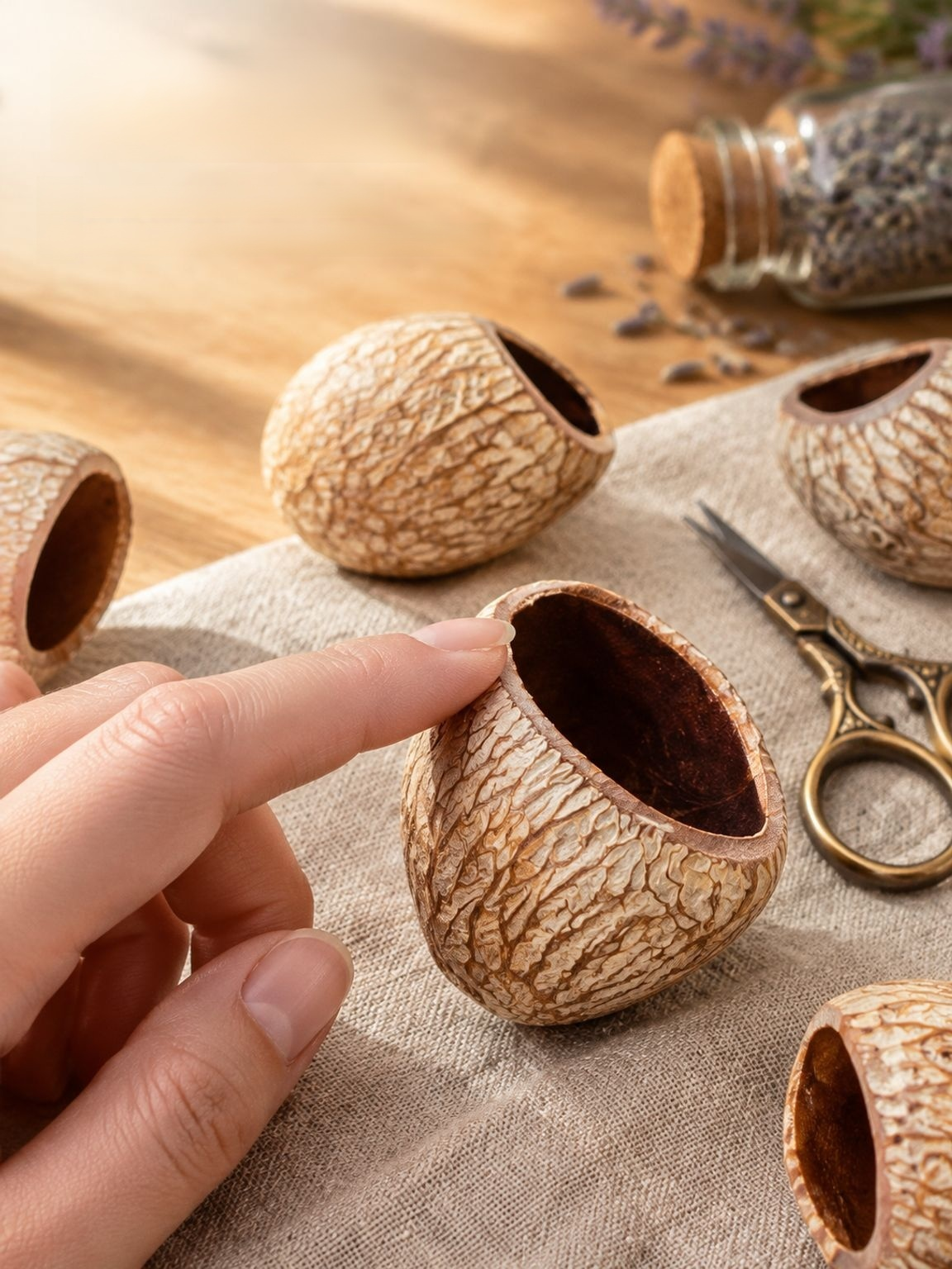 Nut shell rattle components for creative DIY crafts