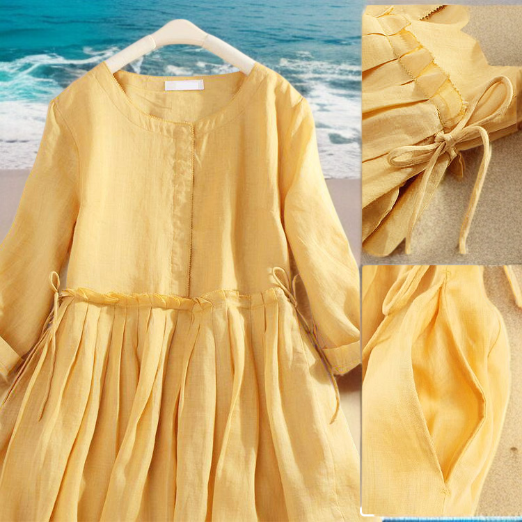 빅사이즈 여성 하프기장 허리 여리여리 원피스 편안한 긴팔 라운드넥 패션 봄여름 원피스