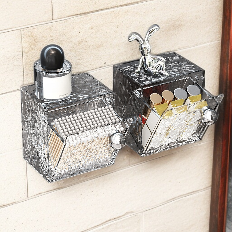 Organizador de algodón y hisopos para baño montado en pared