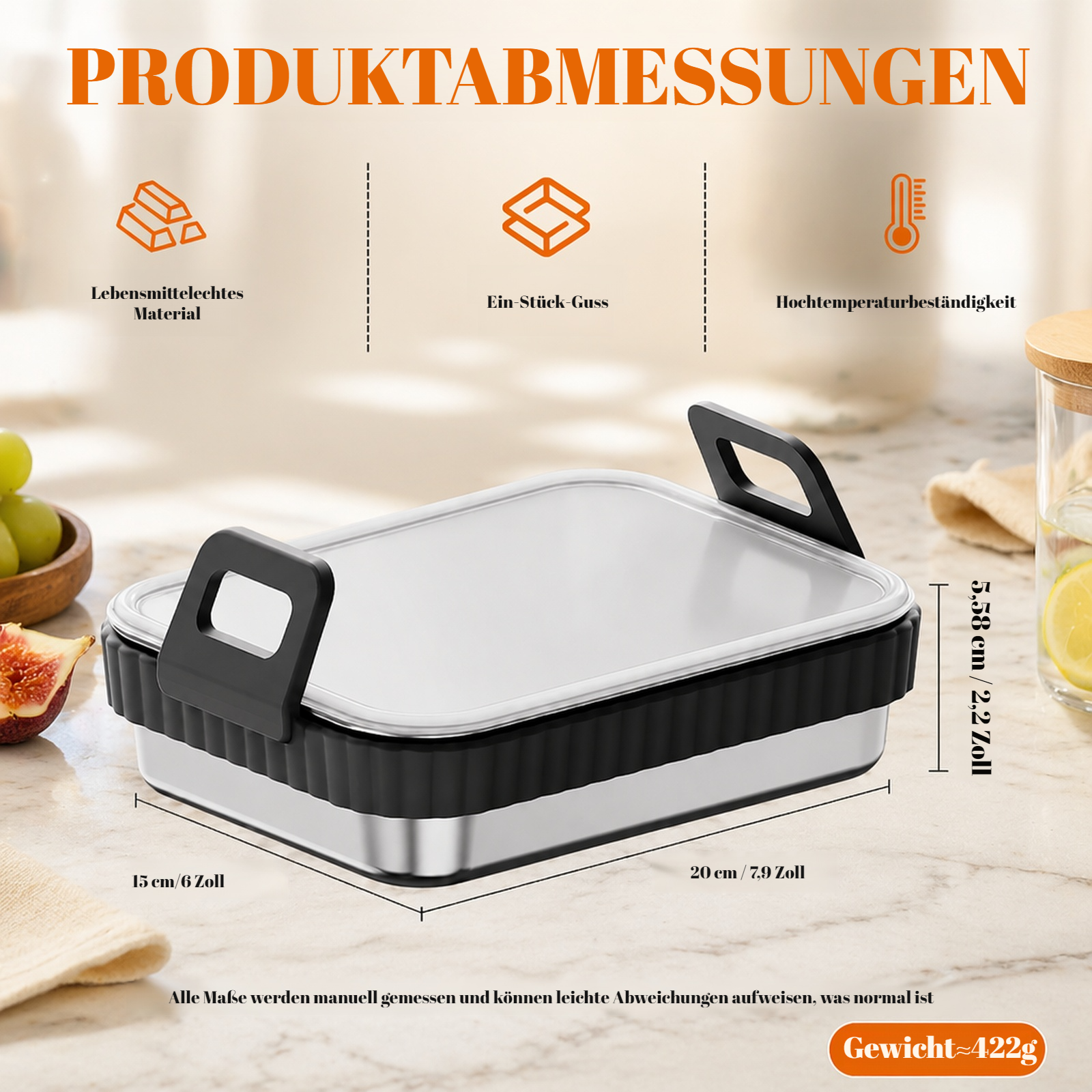 Edelstahl Backblech mit Silikongriff