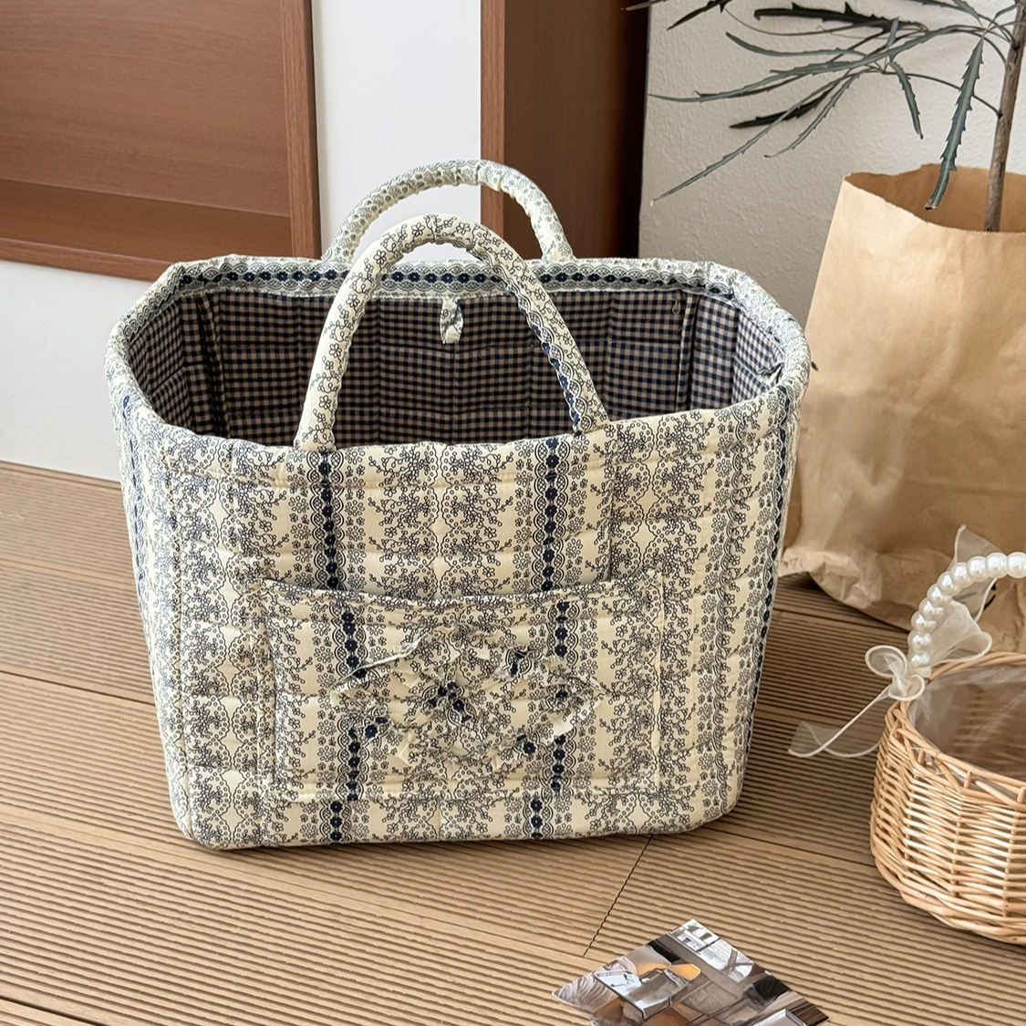  Tragbarer Aufbewahrungskorb aus Rattan für Snacks und Blumen