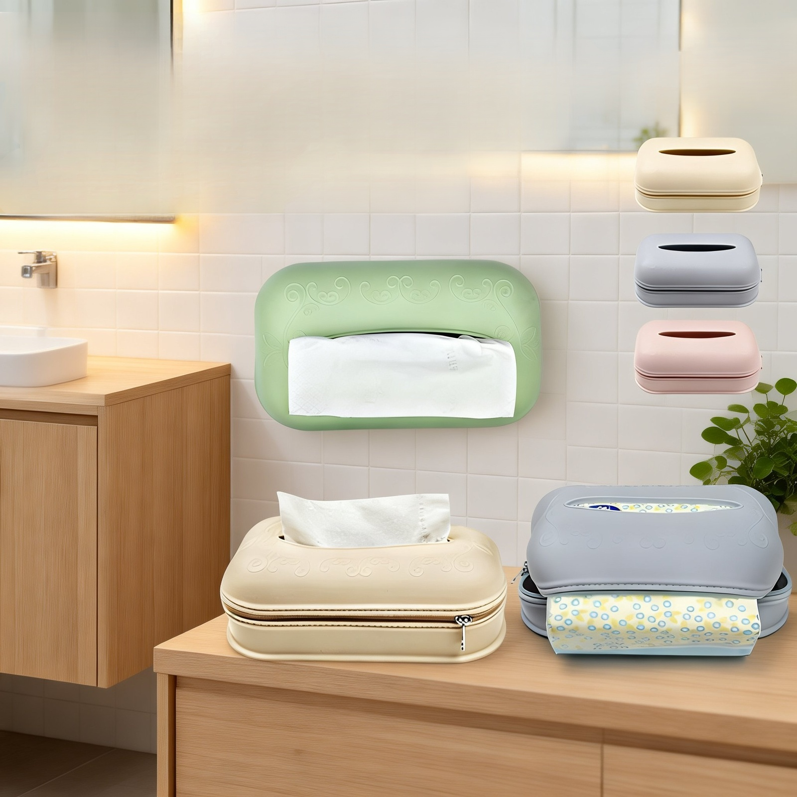 Silikon Taschentuchbox mit geöffnetem Reißverschluss