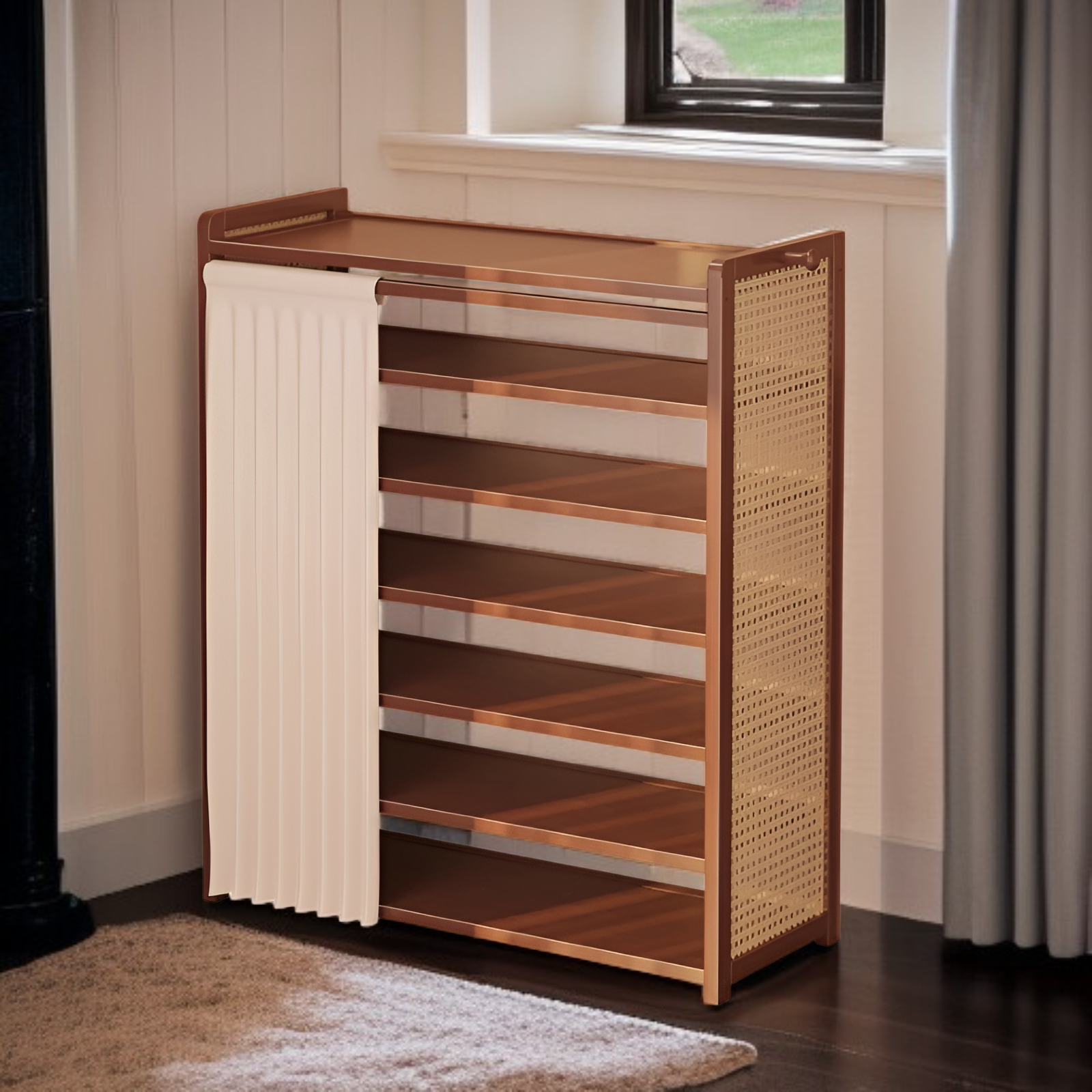 無垢材の多層収納靴キャビネット