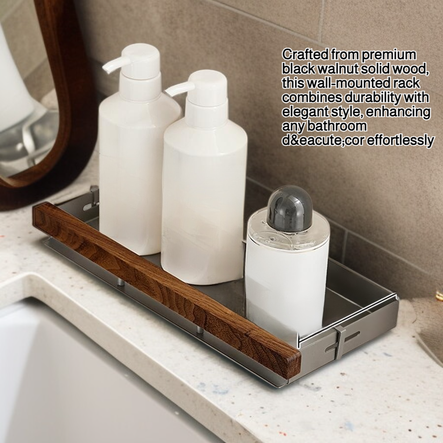 Bathroom toilet rack punch-free toilet wash basin wall-mounted tripod solid wood black walnut