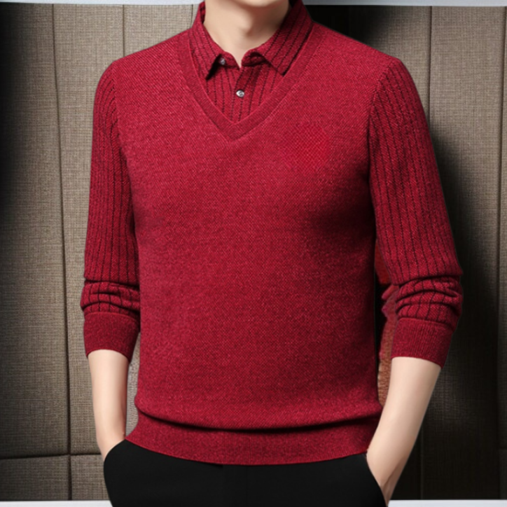 남자 니트 가짜 투피스 기모 도톰 기모 터틀넥 니트 중년 아빠 니트 상의