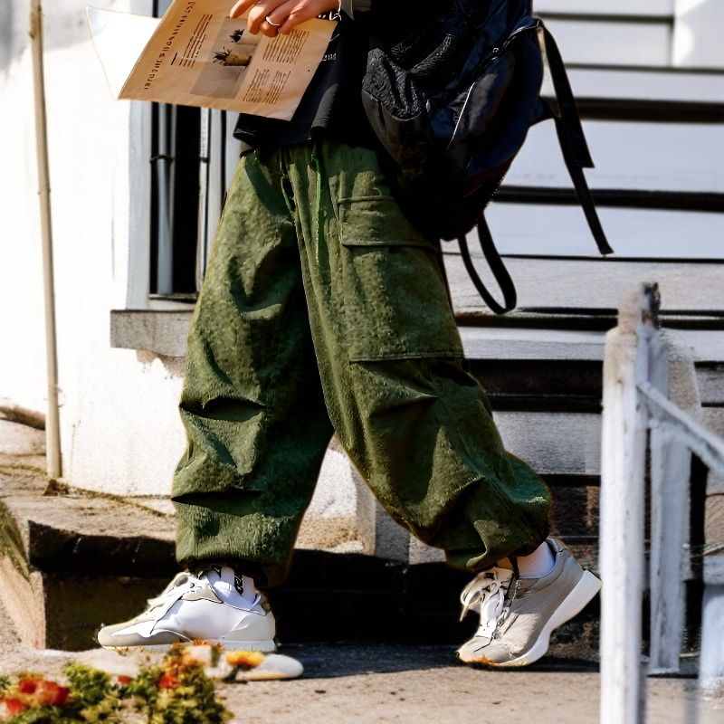 カップル秋冬コーデュロイストレートワイドパンツ メンズ アーミーグリーン