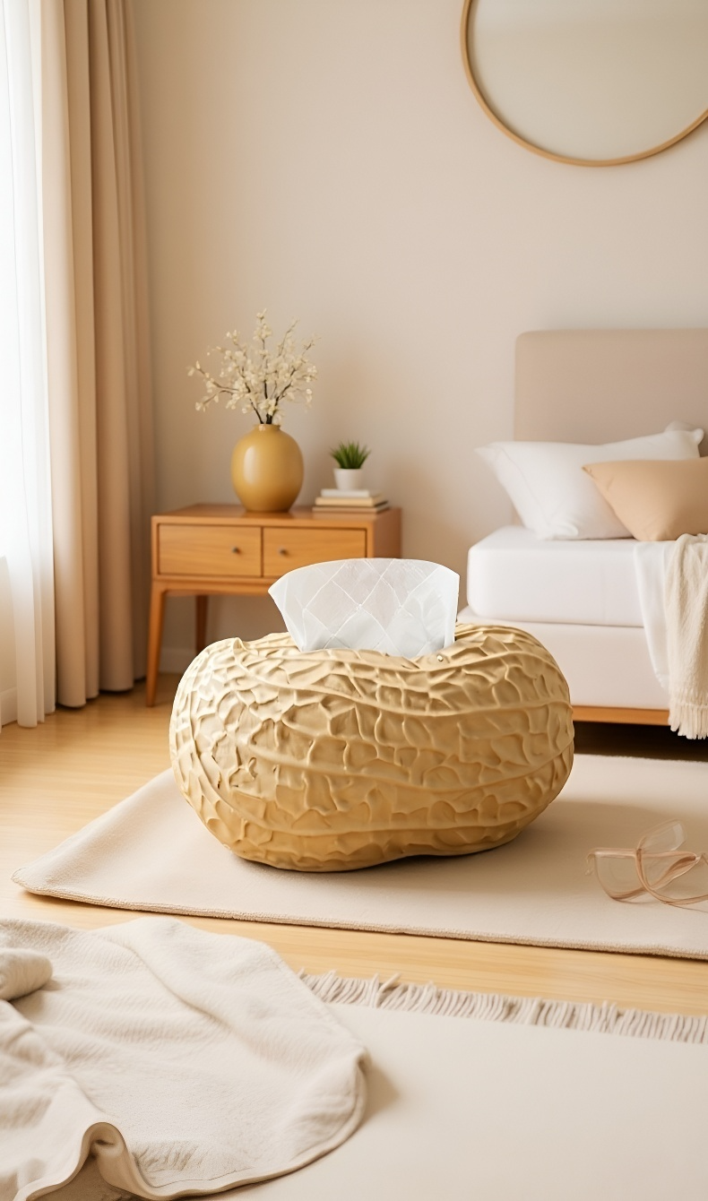 Porta pañuelos de cerámica estilo elegante modelo maní en mesa de sala