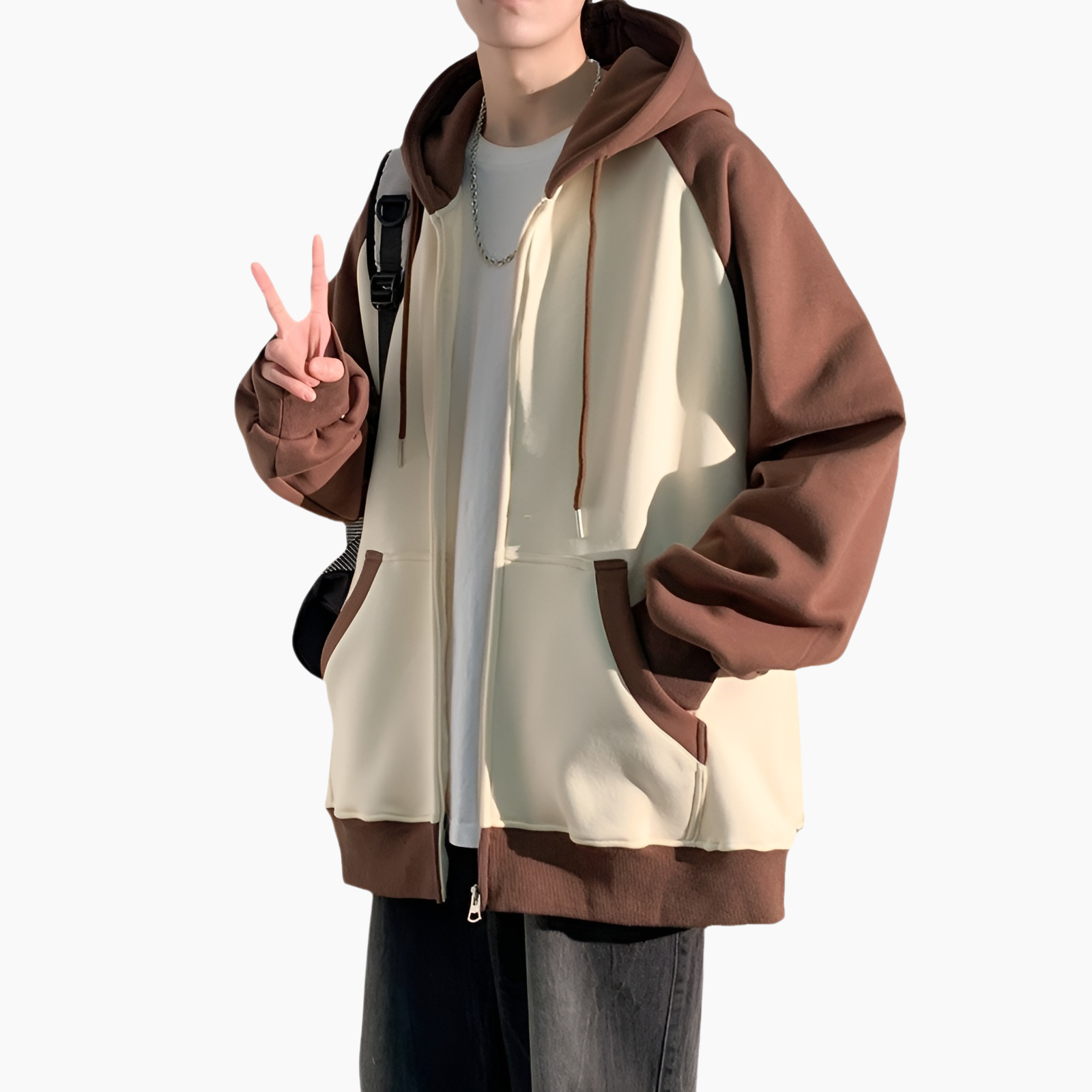 ヘビーステッチジッパーフード付きカーディガンセーター春と秋メンズトレンドルーズジャケットメンズカジュアルトップスジャケット