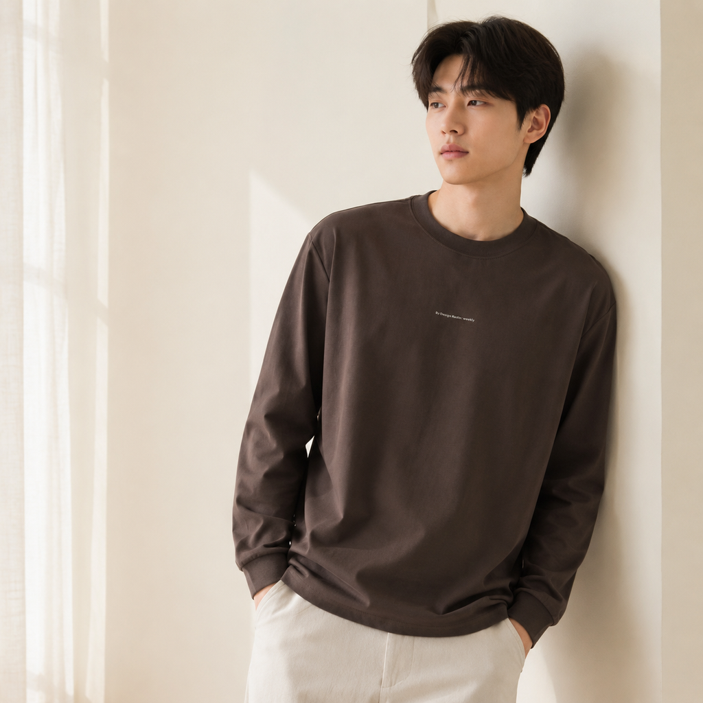 신상 남성 라운드넥 레터링 프린트 긴팔 티셔츠