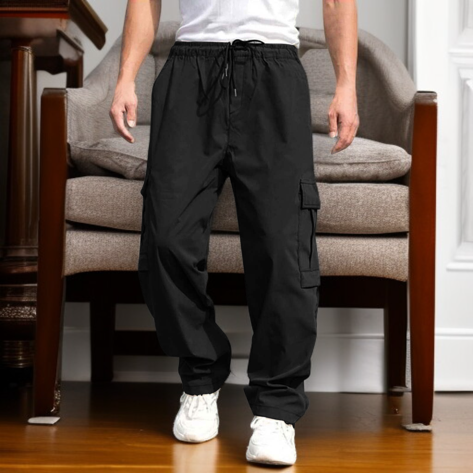 メンズ ゆったりストレートレッグ カジュアル カーゴパンツ