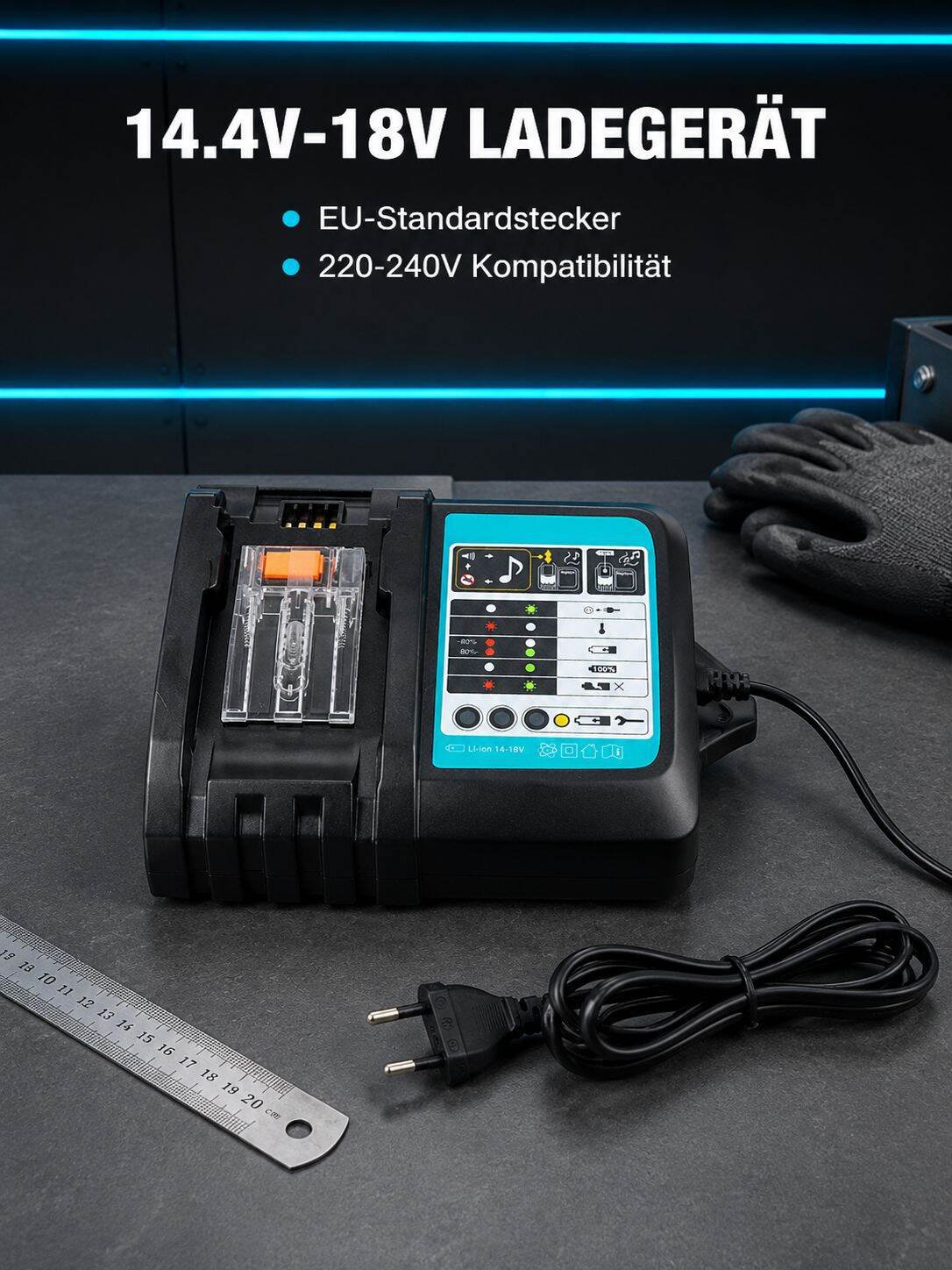 Effizientes Ladegerät kompatibel mit Makita 18V Li-Ionen-Akku