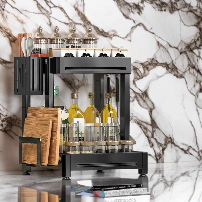 Multi-tiered storage rack for kitchen condiments