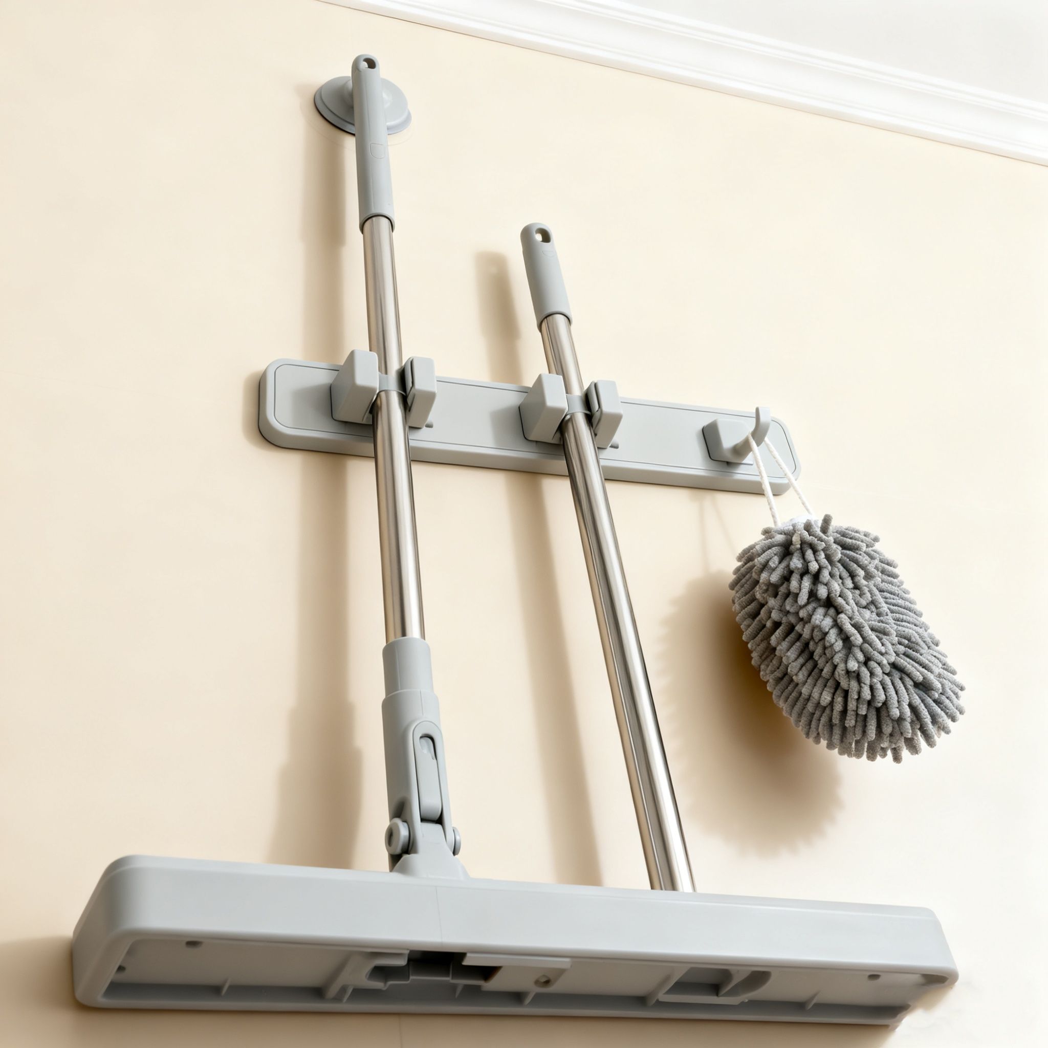 ที่แขวนไม้ถูพื้นแบบดูดติดผนัง ไม่ต้องเจาะ (แพ็ค 2 ชิ้น)